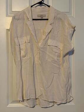 LOFT Women's White Viscose Short Sleeve Utility Blouse Size L